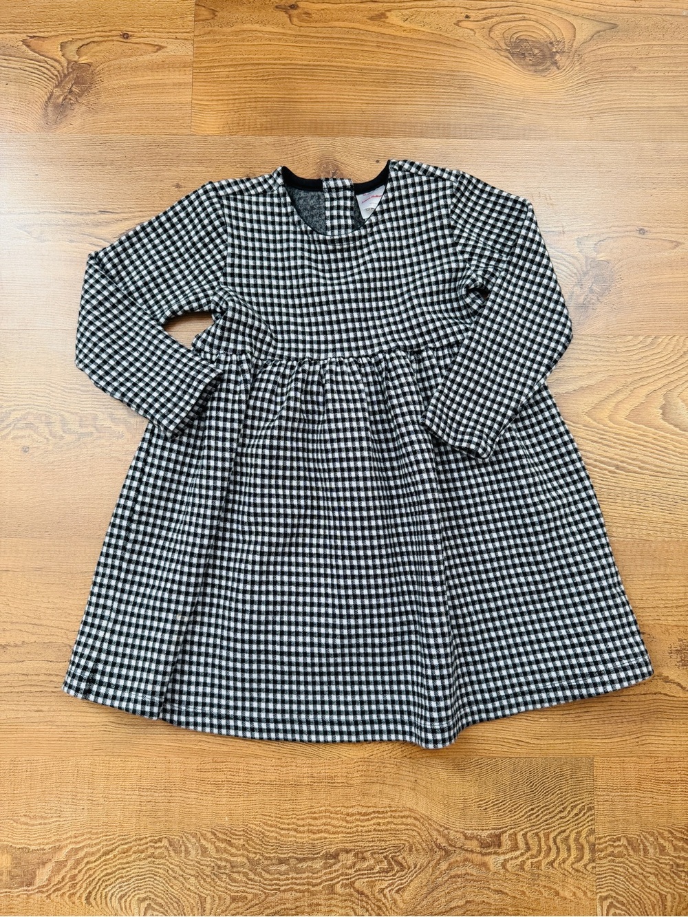 Hanna Andersson Girls Black and White Gingham Long-Sleeve Dress